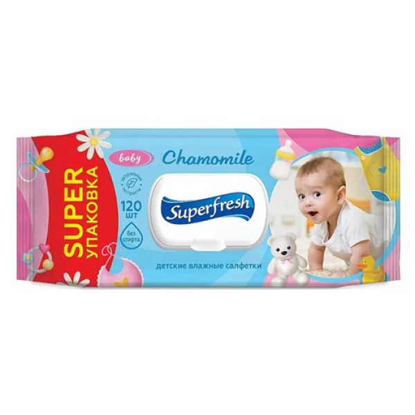 Серветки вологі з клапаном 120шт. SuperFresh НОМЕ Дитячі ромашка 6597 фото 1