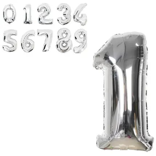 Фольгированный шарик серебро цифра 1 арт.23231-2-6 роз.М-32см 55271 фото 1
