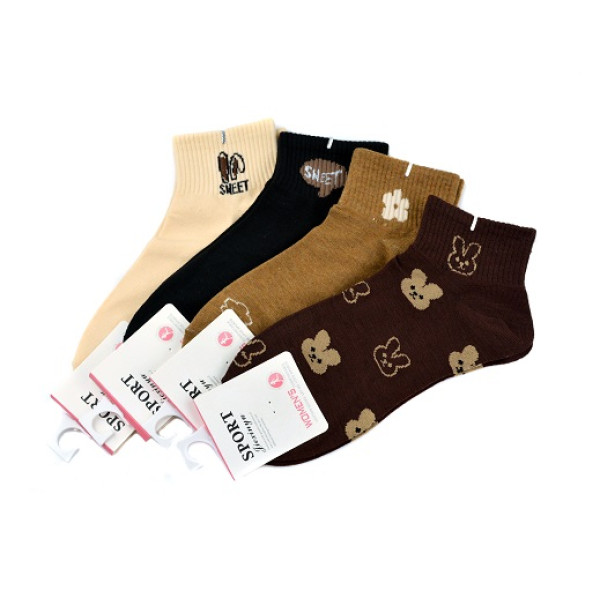 Носки женские короткие SPORT полоска с цветком+зайчики Микс (р.36-41) 56215 фото 1