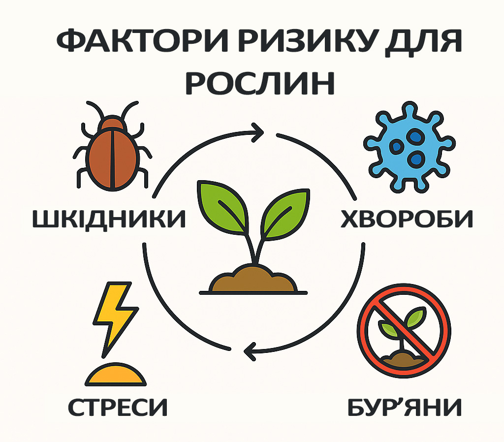 Фактори ризику для рослин: шкідники, хвороби, бур'яни, стреси